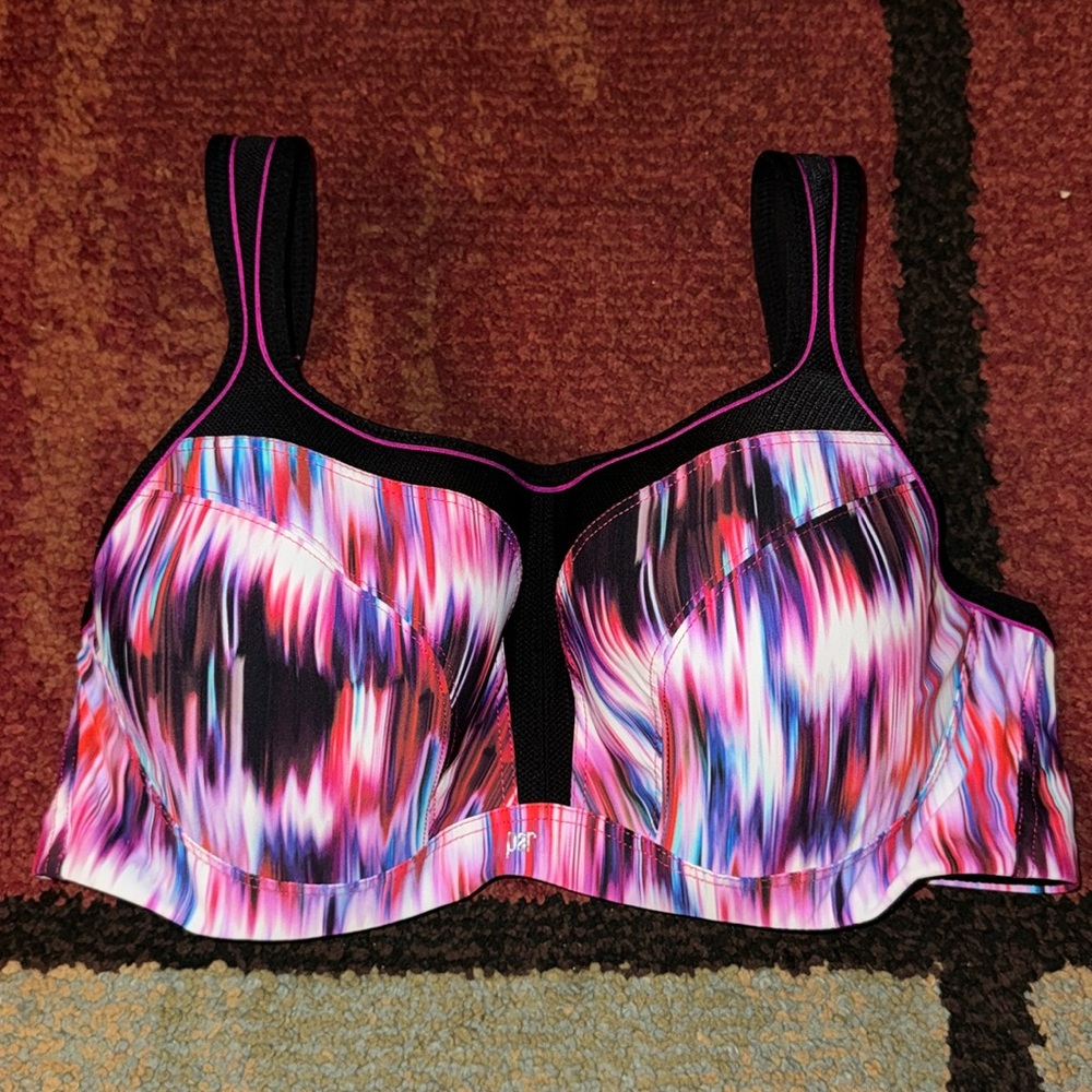 Panache Multicolor Abstract Print Sports Bra with Pink Trim